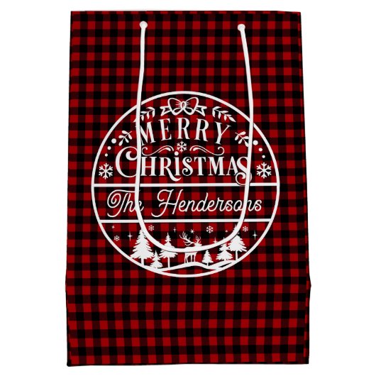 Vrolijk Kerstfeest Rood & Zwart Geplaagd Custom Na Medium Cadeauzakje (Achterkant)