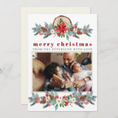 Vrolijk kerstfeest roodroodflorale foto feestdagenkaart (Voorkant / Achterkant)