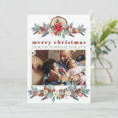 Vrolijk kerstfeest roodroodflorale foto feestdagenkaart (Staand voorkant)