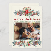 Vrolijk kerstfeest roodroodflorale foto feestdagenkaart (Voorkant / Achterkant)