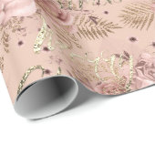 Vrolijk kerstfeest Roos Gold Glitter Script Floral Cadeaupapier (Rol Hoek)