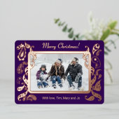 Vrolijk kerstfeest - roos gouden decoraties folie feestdagenkaart (Staand Voorkant)