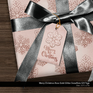 Vrolijk Kerstfeest Roos Gouden Glitter Sneeuwvlok Cadeaulabel
