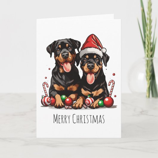 Vrolijk Kerstfeest Rottweiler Dog Santa Feestdagen Kaart (Voorkant)