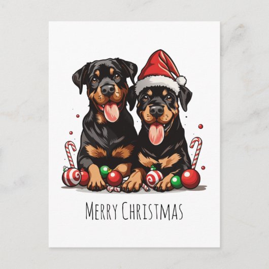 Vrolijk Kerstfeest Rottweiler Dog Santa Feestdagenkaart (Voorkant)