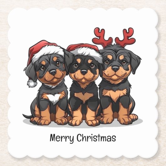 Vrolijk Kerstfeest Rottweiler Dog Santa Kartonnen Onderzetters (Voorkant)