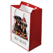 Vrolijk Kerstfeest Rottweiler Dog Santa Medium Cadeauzakje (Voorkant Gekanteld)