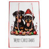 Vrolijk Kerstfeest Rottweiler Dog Santa Medium Cadeauzakje (Achterkant)