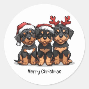 Vrolijk Kerstfeest Rottweiler Dog Santa Ronde Sticker