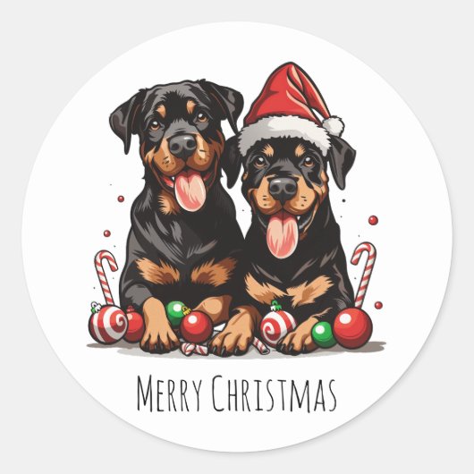 Vrolijk Kerstfeest Rottweiler Dog Santa Ronde Sticker (Voorkant)