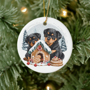 Vrolijk Kerstfeest Rottweiler Honden Gingerbread H Keramisch Ornament