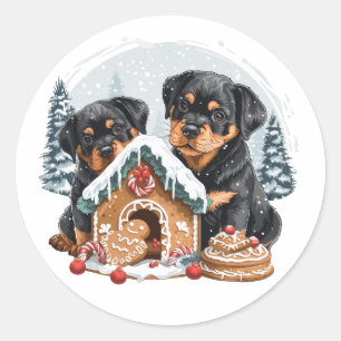 Vrolijk Kerstfeest Rottweiler Honden Gingerbread H Ronde Sticker