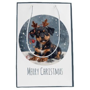 Vrolijk Kerstfeest Rottweiler Hondenrendier Medium Cadeauzakje