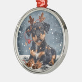 Vrolijk Kerstfeest Rottweiler Hondenrendier Metalen Ornament (Links)