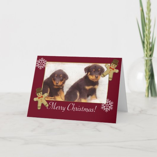 Vrolijk Kerstfeest Rottweiler puppies Feestdagen Kaart (Voorkant)