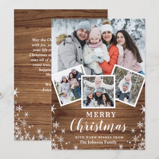 Vrolijk kerstfeest Rouske 4 Foto Collage Familie Feestdagenkaart (Voorkant / Achterkant)