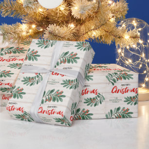 Vrolijk kerstfeest Roustic Greenery Holiday Cadeaupapier