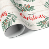 Vrolijk kerstfeest Roustic Greenery Holiday Cadeaupapier (Rol Hoek)