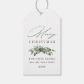 Vrolijk kerstfeest Roustic Winter Greenery Familie Cadeaulabel (Voorkant)