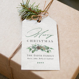 Vrolijk kerstfeest Roustic Winter Greenery Wood Fa Cadeaulabel