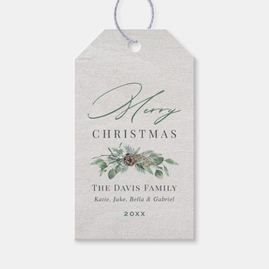 Vrolijk kerstfeest Roustic Winter Greenery Wood Fa Cadeaulabel (Voorkant)