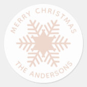 vrolijk kerstfeest. Roze blush sneeuwvlok Feestdag Ronde Sticker (Voorkant)