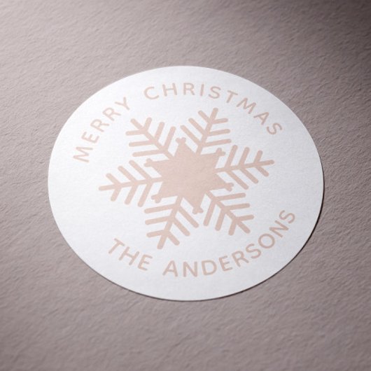 vrolijk kerstfeest. Roze blush sneeuwvlok Feestdag Ronde Sticker