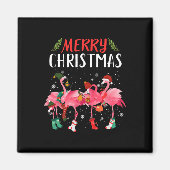 Vrolijk Kerstfeest Roze Flamingo Kerstboom Kerstmi Magneet (Voorkant)
