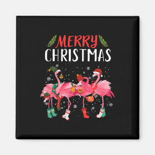 Vrolijk Kerstfeest Roze Flamingo Kerstboom Kerstmi Magneet