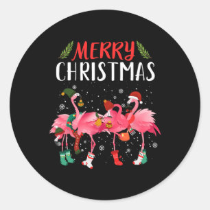 Vrolijk Kerstfeest Roze Flamingo Kerstboom Kerstmi Ronde Sticker