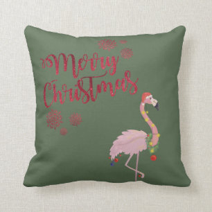 Vrolijk kerstfeest, roze flamingo met Santa Hat Kussen