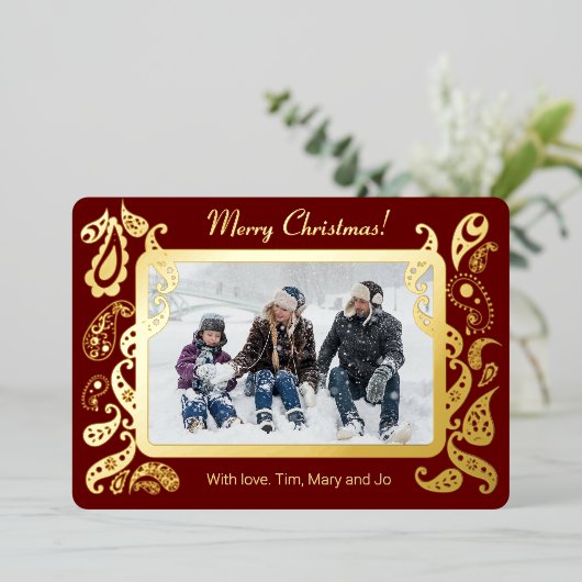 Vrolijk kerstfeest - roze gouden decoraties folie feestdagenkaart (Staand Voorkant)