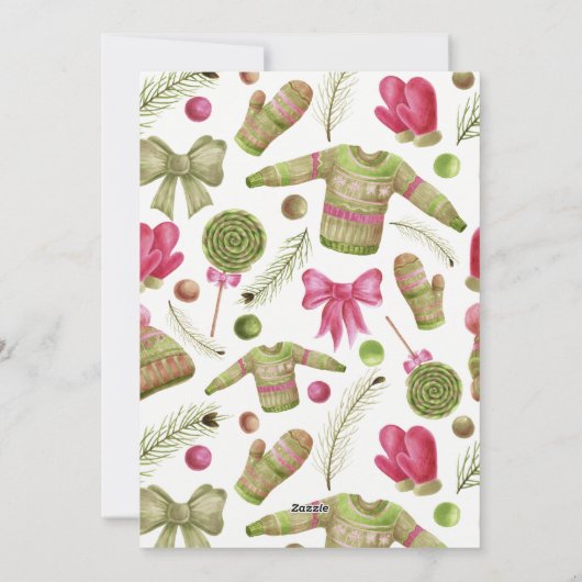 Vrolijk Kerstfeest roze groen script foto Feestdagenkaart (Achterkant)