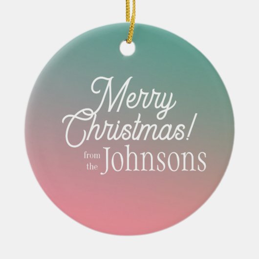 Vrolijk Kerstfeest Roze Groene Ombre Keramisch Ornament (Voorkant)
