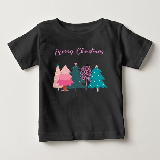 vrolijk kerstfeest roze kerstbomen werpkussen (Voorkant)