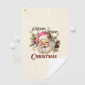 Vrolijk Kerstfeest - Roze Kerstman Golfhanddoek (Insitu)