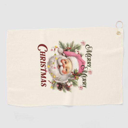 Vrolijk Kerstfeest - Roze Kerstman Golfhanddoek (Horizontaal)