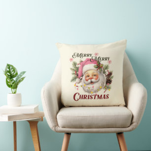 Vrolijk Kerstfeest - Roze Kerstman Kussen