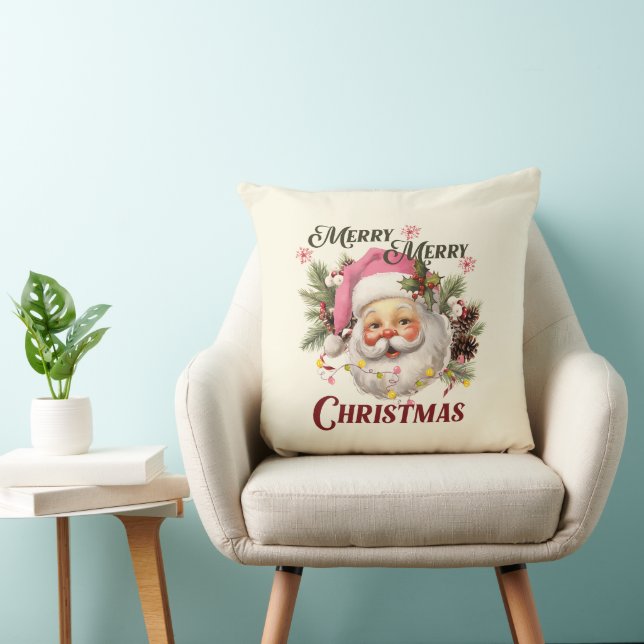 Vrolijk Kerstfeest - Roze Kerstman Kussen (Stoel)