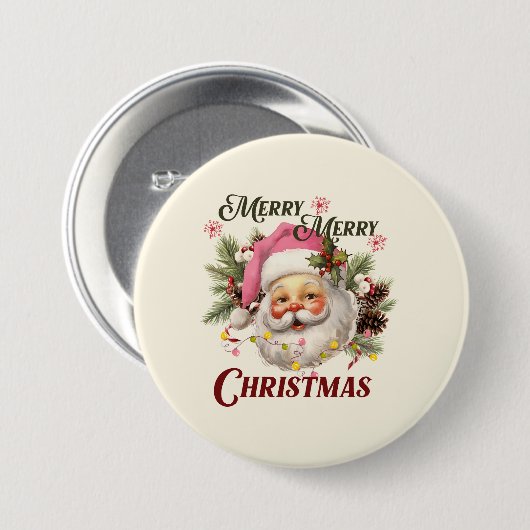 Vrolijk Kerstfeest - Roze Kerstman Ronde Button 7,6 Cm (Voorkant /achterkant)
