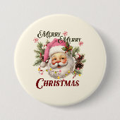 Vrolijk Kerstfeest - Roze Kerstman Ronde Button 7,6 Cm (Voorkant)