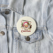 Vrolijk Kerstfeest - Roze Kerstman Ronde Button 7,6 Cm (In situ)