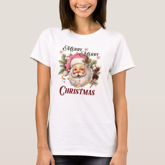 Vrolijk Kerstfeest - Roze Kerstman T-shirt (Voorkant)
