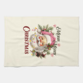 Vrolijk Kerstfeest - Roze Kerstman Theedoek (Horizontaal)