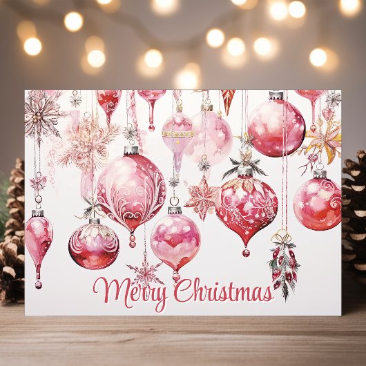 Vrolijk kerstfeest  roze Ornamenten Feestdagen Kaart