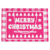 Vrolijk Kerstfeest Roze Plaid Vakantie Groot Cadeauzakje (Voorkant)