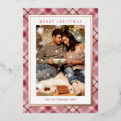 Vrolijk kerstfeest Roze ruit ruit foto Folie Feestdagenkaart (Voorkant)