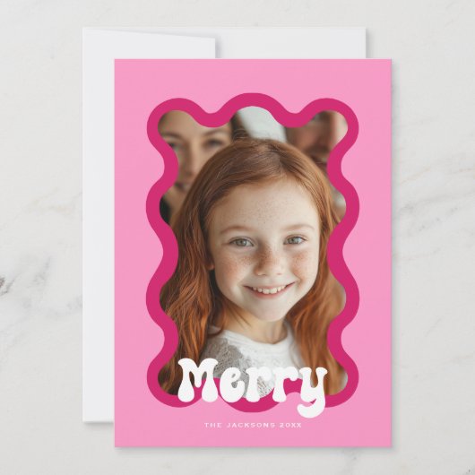 Vrolijk Kerstfeest Roze Scallop Wave Holiday Desig Feestdagenkaart (Voorkant)