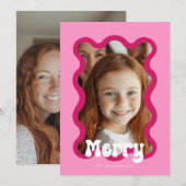 Vrolijk Kerstfeest Roze Scallop Wave Holiday Desig Feestdagenkaart (Voorkant / Achterkant)