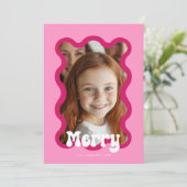 Vrolijk Kerstfeest Roze Scallop Wave Holiday Desig Feestdagenkaart (Staand voorkant)